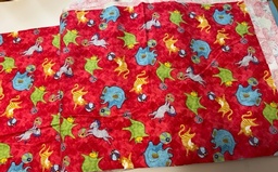 24 Pre-Cut pieces of Red cotton fabric with whimsical animals  19