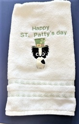 Gorgeous hand towel with beautiful B& W stitched papillon Happy St. Patty's Day!