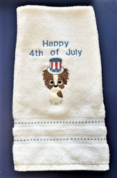 Gorgeous hand towel with beautiful stitched papillon Happy 4th of July!