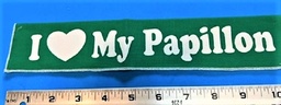 I Love my papillon - printed fabric leash sleeve on green $4