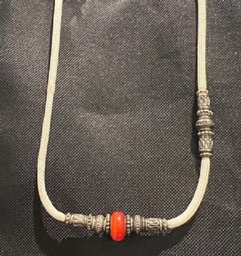 White show lead with red and silver beads 48