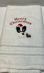custom embroidery - Merry Christmas Towel with B & W papillon