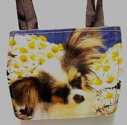 NEW:  Tote bag with 2 sides - papillon photo: with daisies & with leopard pillow