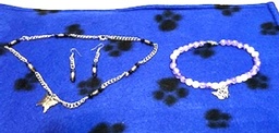 Silver chain link  bead necklace and matching earrings.