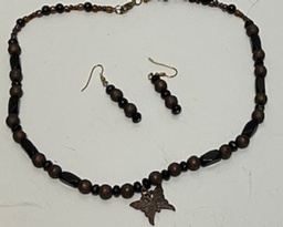 Beaded necklace with butterfly and matching earrings