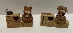 2 Resin figurs - I love Dogs and I Love Cats with animal figures  $3