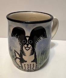 Hand thrown mug with painted B&W papillon on front!