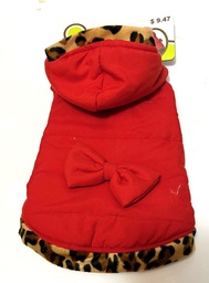 New Small - Red hoodie coat with leopard trim - NEW 