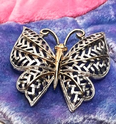 Large Silver Herringbone Filigree butterfly pin