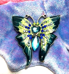 Colorful blue and green jeweled butterfly pin