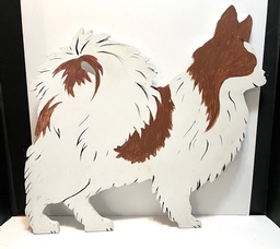 Wooden painted cut out of standing papillon - Sable and White