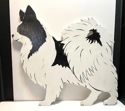 Wooden painted cut out of standing B&W papillon