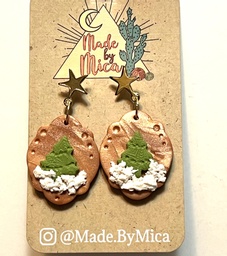 Christmas tree and snow pierced earrings - handmade