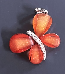 Carnelian colored butterfly pendant with rhinestones