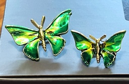 Green iridescent Butterfly pin set - hinged pin back